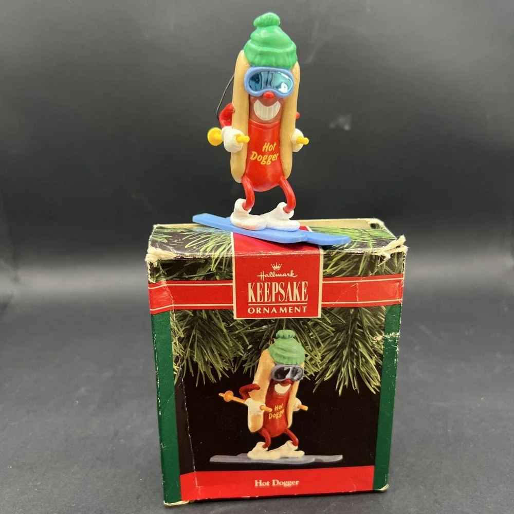 Vintage 1990 Hallmark Keepsake Christmas Ornament Hot Dogger Hot Dog On Ski's